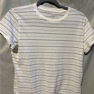 Universal Thread Women's White Short Sleeve with Black & Blue Stripes